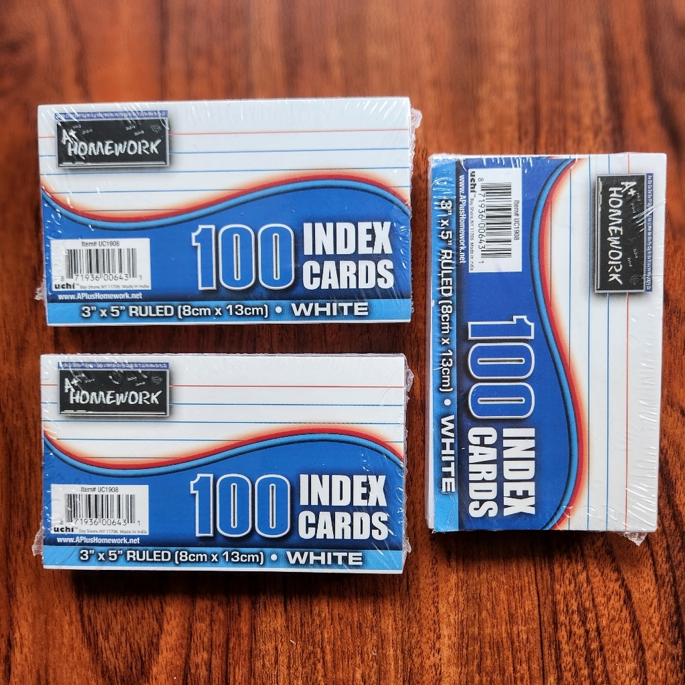 NEW 3x Index card school supplies bundle 3"x5" ruled lined lines 300 office